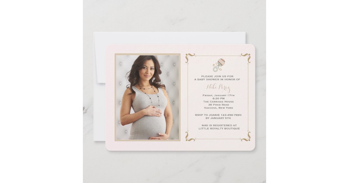 Pink Rattle Photo Baby Shower Invitation | Zazzle