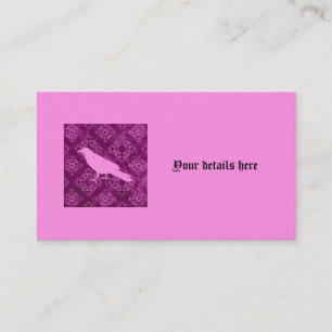 Pink raven on pink and purple damask personalized business card