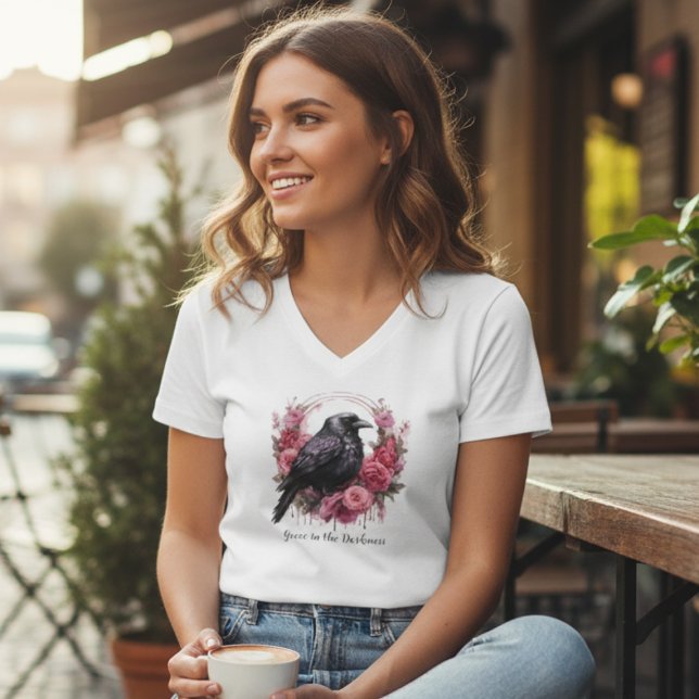 Pink Raven Roses T-Shirt (Pink floral raven tshirt
)