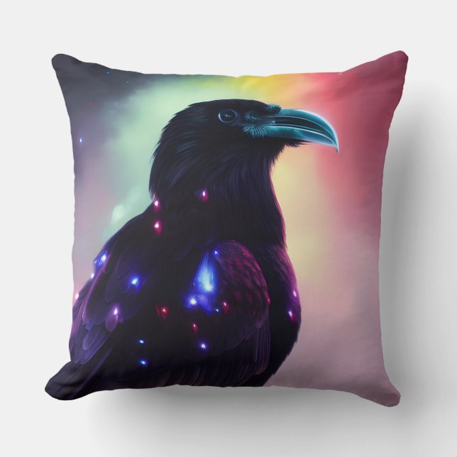 Pink Raven Throw Pillow (Front)