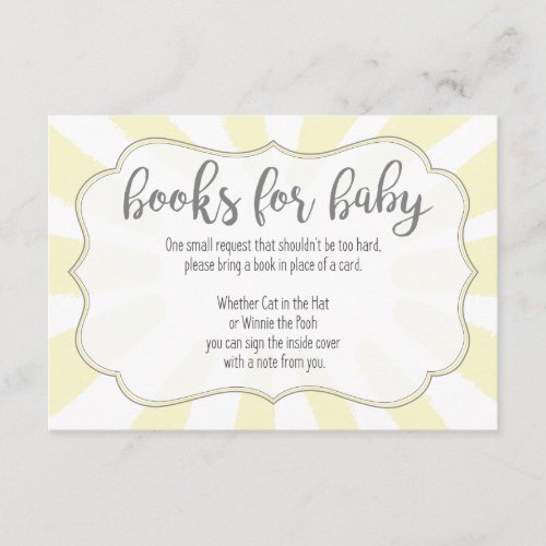 Pink Ray of Sunshine Baby Shower Book Request Card