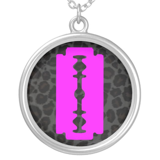 Pink Razor Blade Leopard Sterling Silver Necklace (Front)