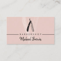 Pink razor moustache beard trim barber business card