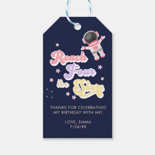 Pink Reach Four the stars Space Birthday Favors Gift Tags