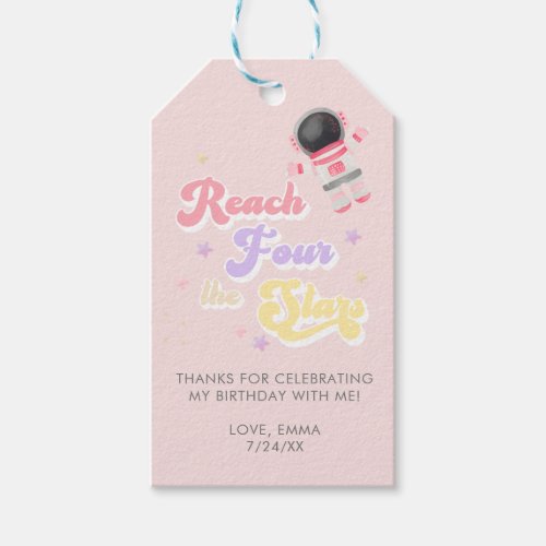 Pink Reach Four the stars Space Birthday Favors Gift Tags