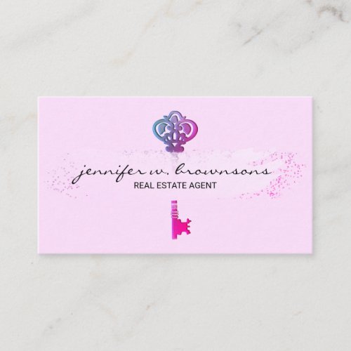 Pink Real Estate Retro Gold Key Business Card