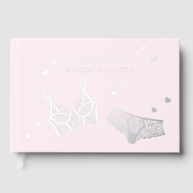 Pink Real Foil Lingerie Shower Bridal Shower Name Guest Book (Front)