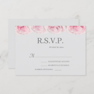 Pink Real Rose Flowers Elegant Gray Wedding RSVP Invitation