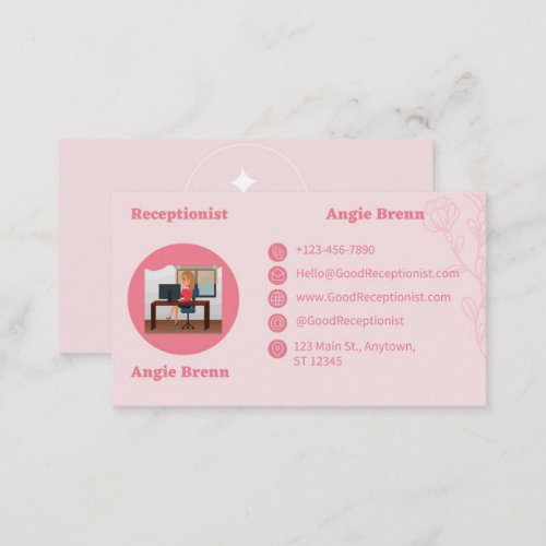 Pink Receptionist Business Card Double Sided