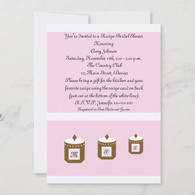 Pink Recipe Card Recipe Bridal Shower Invitation (Front)