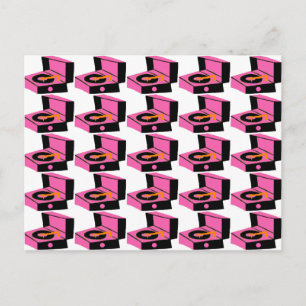 Pink Record Player Houndstooth Postcard