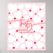 Pink & Red 30 Reasons We Love You Hearts Birthday