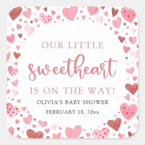 Pink Red A Little Sweetheart Valentine Baby Shower Square Sticker