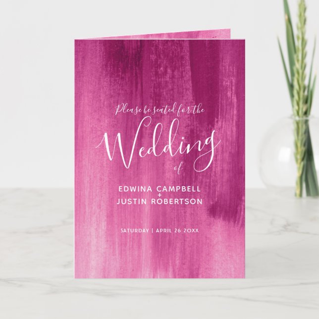 Pink red abstract art wedding programs (Front)