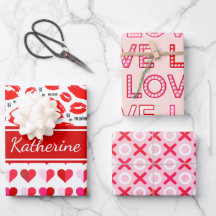 Trendy Red & Pink Calligraphy Be My Valentine Wrapping Paper