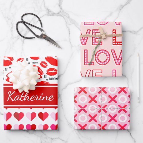 Pink Red Add Name Monogram Be My Valentine XO Love Wrapping Paper Sheets