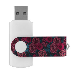 Pink, red and bi-color roses with blue leaves on b flash drive
