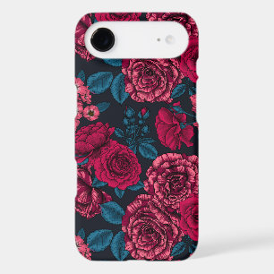 Pink, red and bi-color roses with blue leaves on b iPhone 17 air case