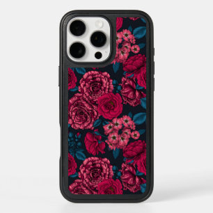 Pink, red and bi-color roses with blue leaves on b iPhone 16 pro max case