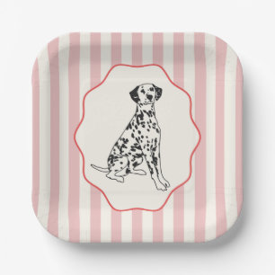 Pink, Red and Black Dog and Stripes Paper Plates
