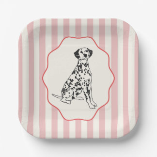 Pink, Red and Black Dog and Stripes Paper Plates