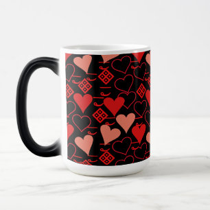 Pink, Red and Black Valentine's Day Pattern Color Morph Mug