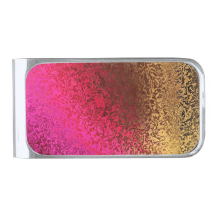 Pink Red And Gold Pattern Silver Finish Money Clip
