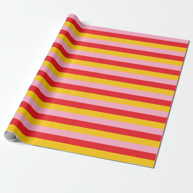Pink, Red and Gold Stripes Wrapping Paper (Unrolled)