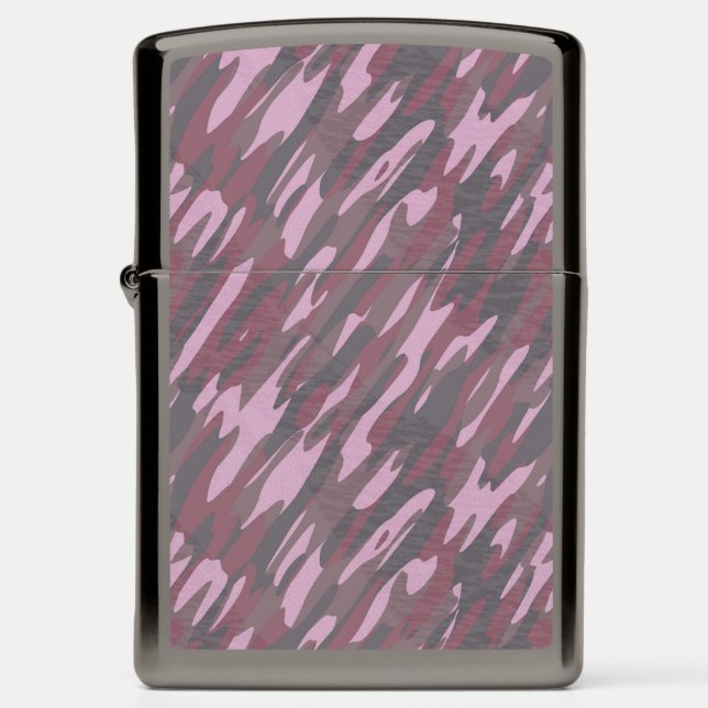 pink, red and gray abstract camo zippo lighter (Front)