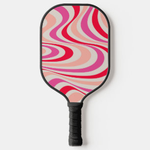 Pink, red and gray abstract retro swirl design pickleball paddle