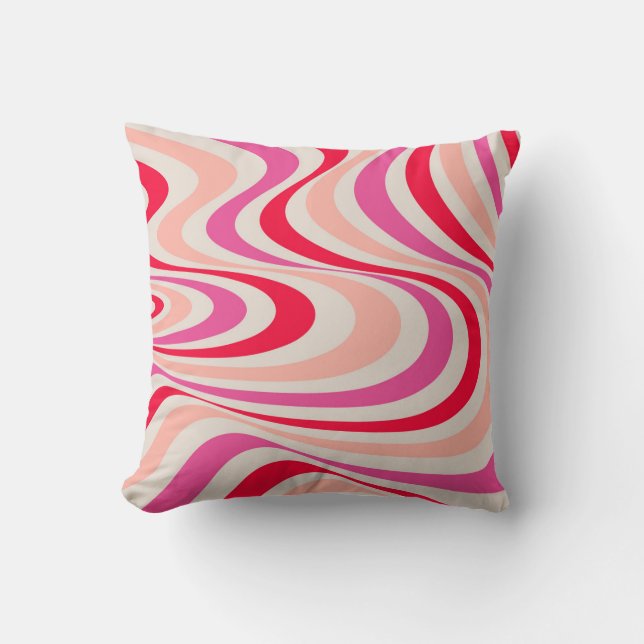 Pink, red and gray abstract retro swirl design throw pillow (Front)