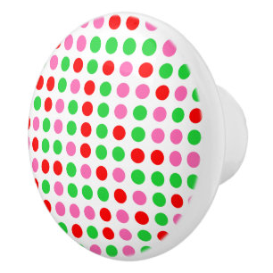 Pink Red and Green Polka Dot Ceramic Knob