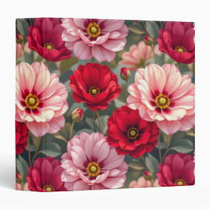 Pink, red and mauve flowers 3 ring binder