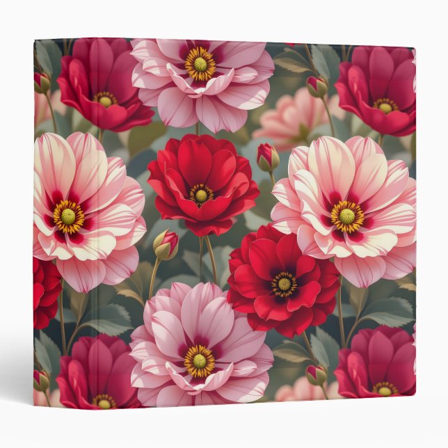 Pink, red and mauve flowers  3 ring binder (Front/Spine)