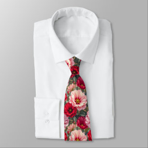 Pink, red and mauve flowers neck tie
