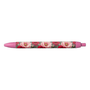 Pink, red and mauve flowers pen