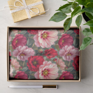 Pink, red and mauve flowers  tissue paper