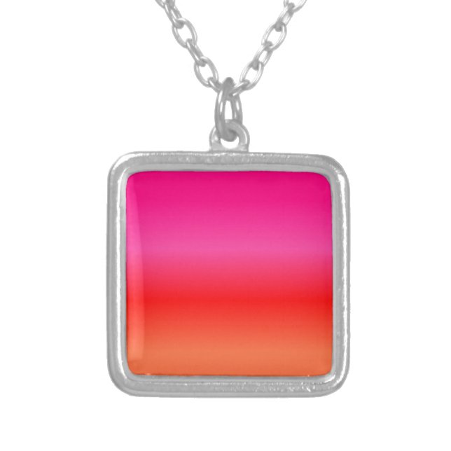 Pink, Red and Orange Gradient Silver Plated Necklace (Front)
