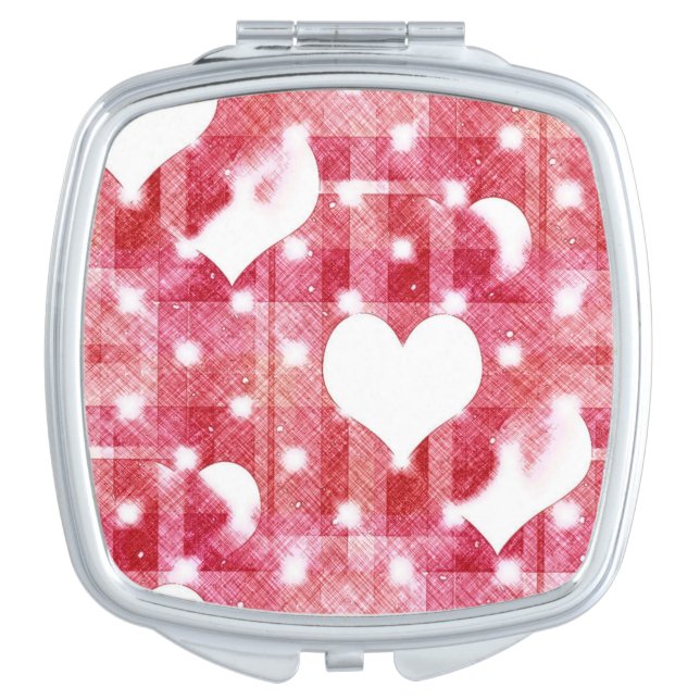 Pink Red and White Heart Compact Mirror (Front)