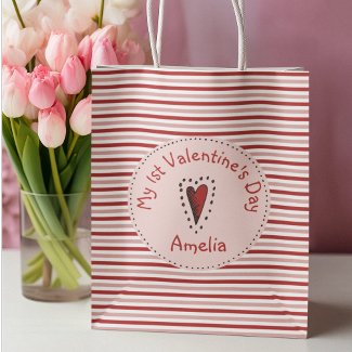 Pink Red and White Stripes Babys First Valentine
