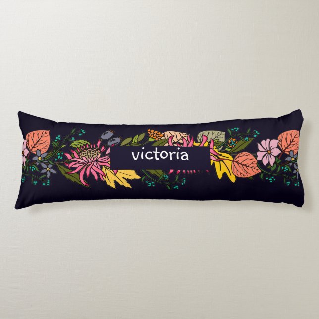 Pink red and yellow aster flower chalkboard body pillow (Front)