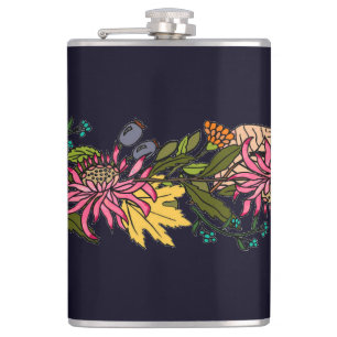 Pink red and yellow aster flower chalkboard flask