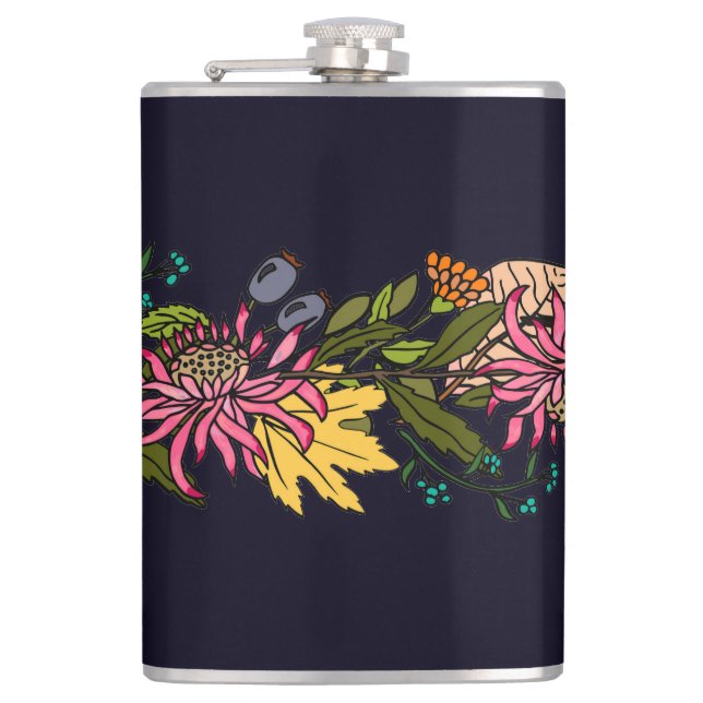 Pink red and yellow aster flower chalkboard flask (Front)