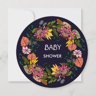 Pink red and yellow aster flower wreath chalkboard invitation