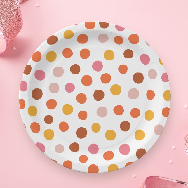 Pink, red and yellow polka dots paper plate (Creator Uploaded)