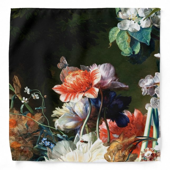 PINK RED ANEMONES WHITE FLOWERS AND BUTTERFLY BANDANA (Front)