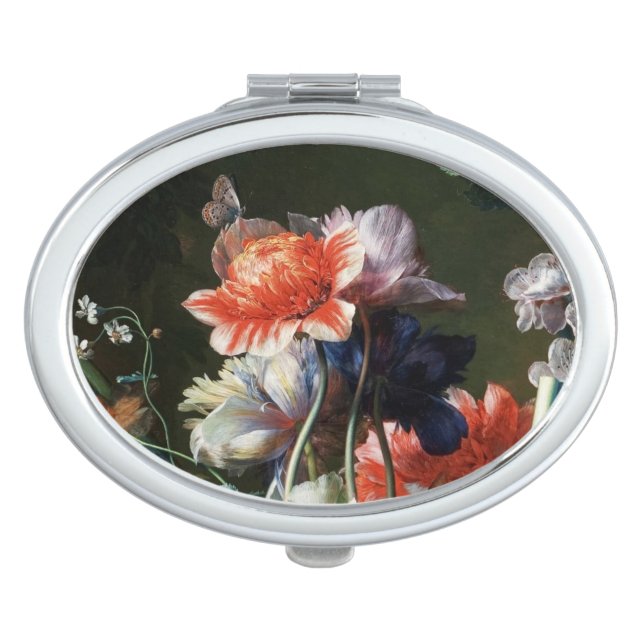 PINK RED ANEMONES WHITE FLOWERS AND BUTTERFLY MAKEUP MIRROR (Front)