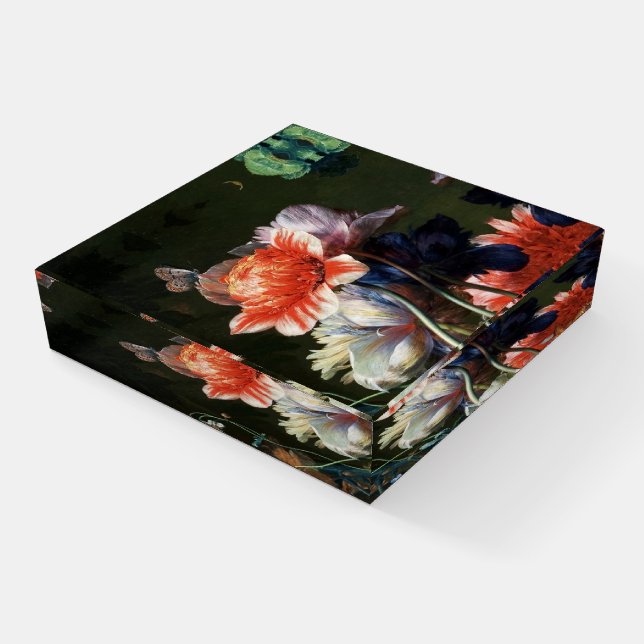 PINK RED ANEMONES WHITE FLOWERS AND BUTTERFLY PAPERWEIGHT (Angled)