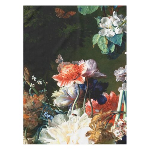 PINK RED ANEMONES WHITE FLOWERSBUTTERFLY IN BLACK TABLECLOTH