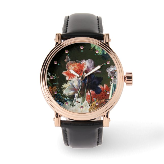PINK RED ANEMONES WHITE FLOWERS,BUTTERFLY IN BLACK WATCH (Front)